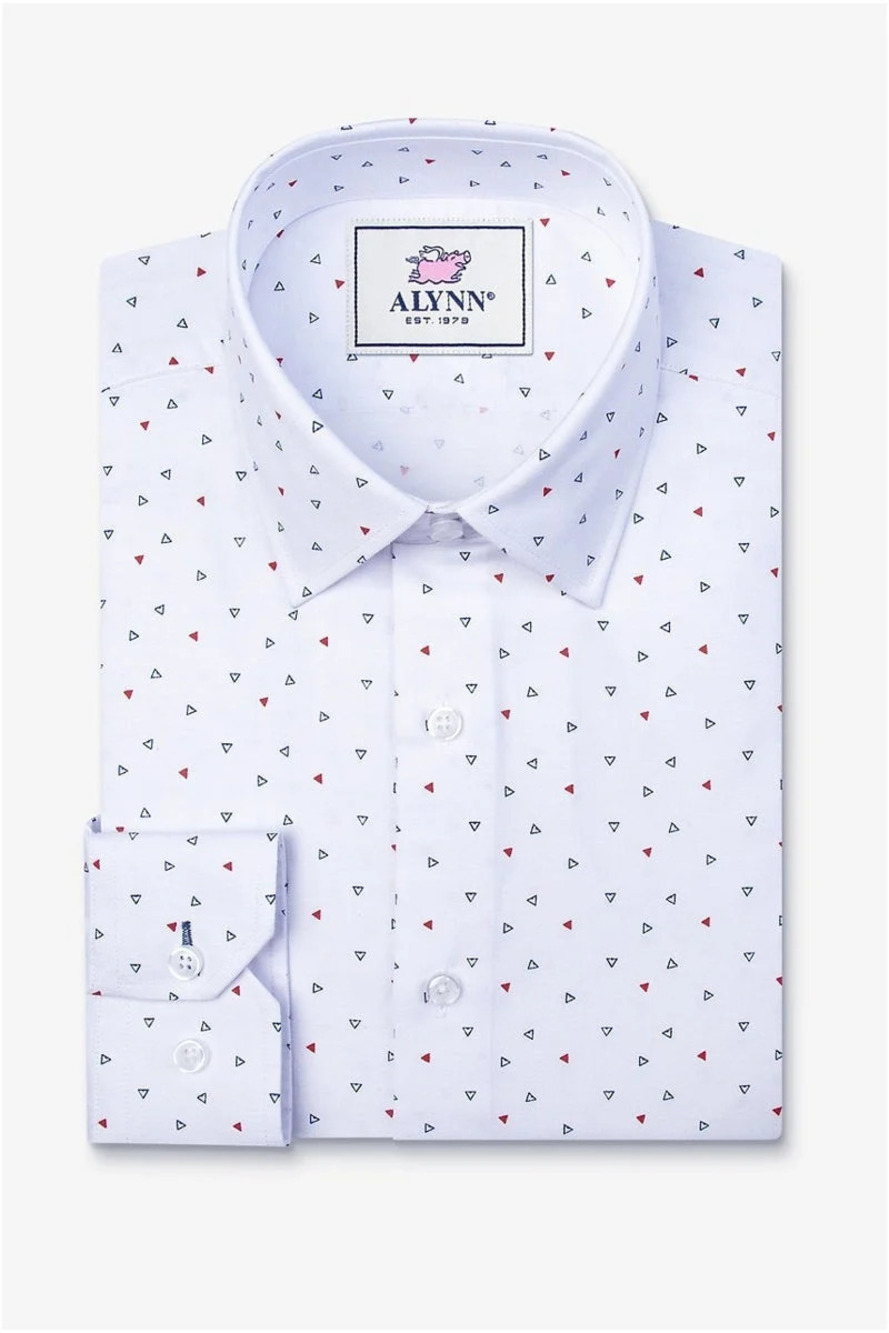 Alynn White Triangle Print Classic Fit Dress Shirt/53388